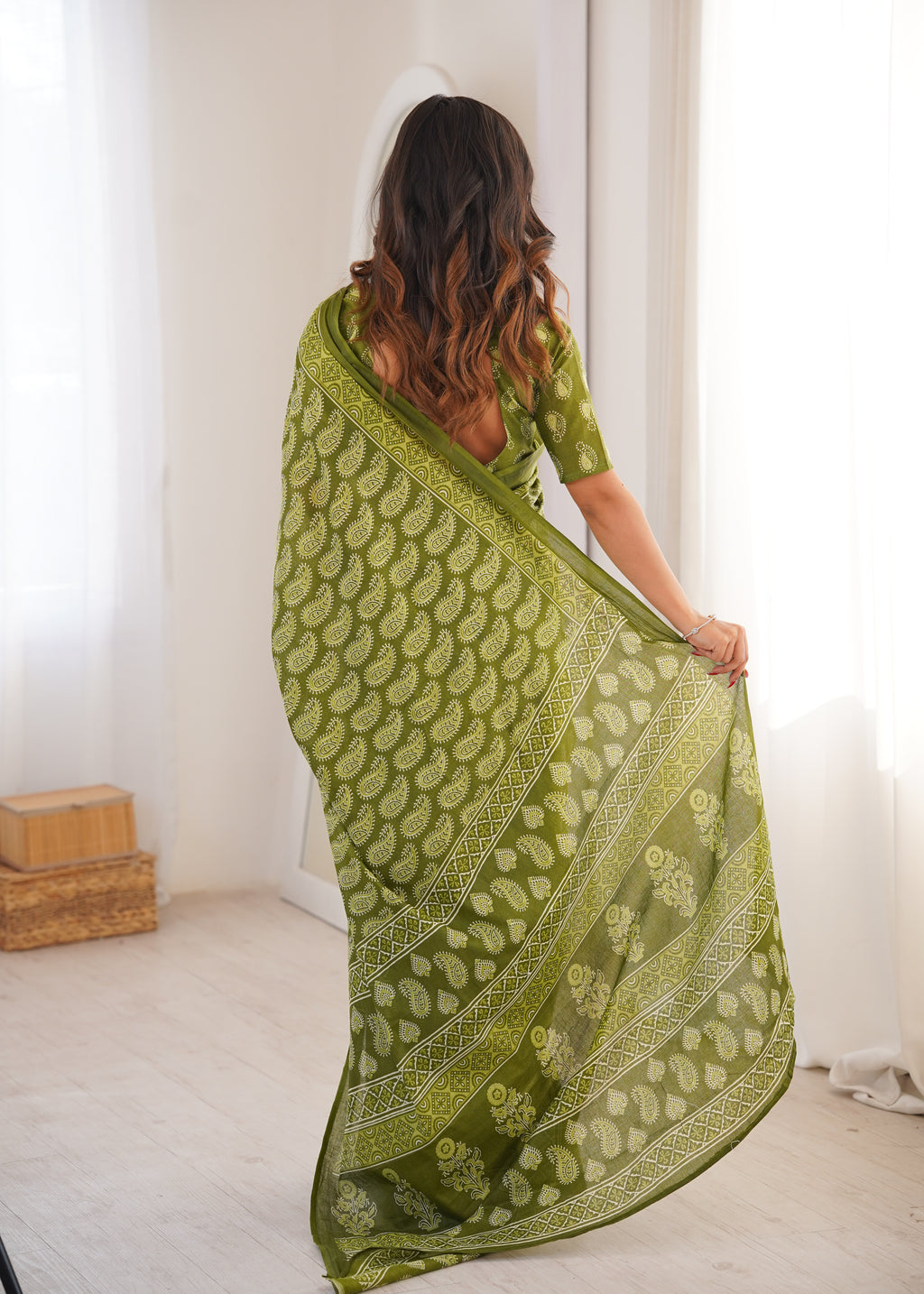 Designer Printed Pure Cotton Saree of Green