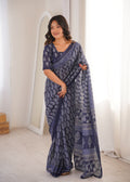 Designer Printed Pure Cotton Saree of Blue