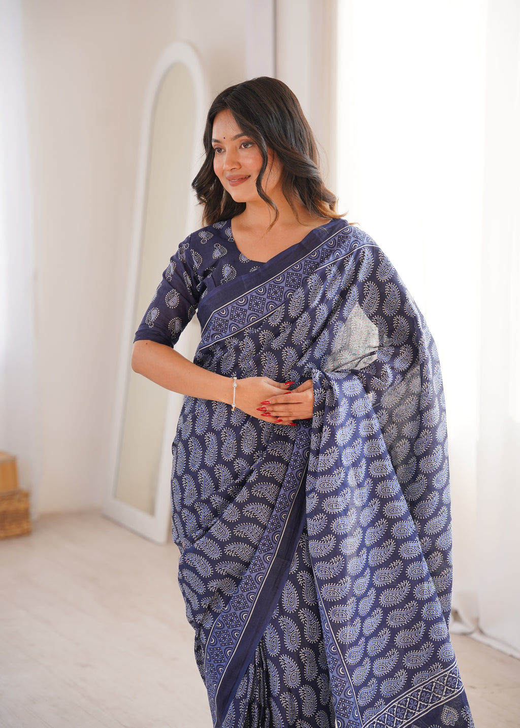 Designer Printed Pure Cotton Saree of Blue