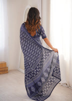 Designer Printed Pure Cotton Saree of Blue