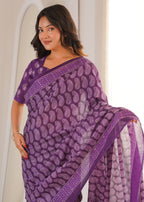 Designer Printed Pure Cotton Saree of Purple