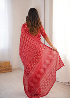 Designer Printed Pure Cotton Saree of Red