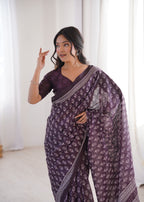 Designer Printed Pure Cotton Saree of Wine