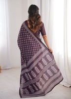 Designer Printed Pure Cotton Saree of Wine