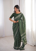 Designer Printed Pure Cotton Saree of Green