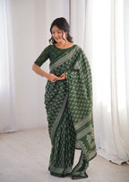 Designer Printed Pure Cotton Saree of Green