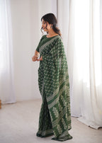 Designer Printed Pure Cotton Saree of Green