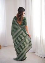 Designer Printed Pure Cotton Saree of Green