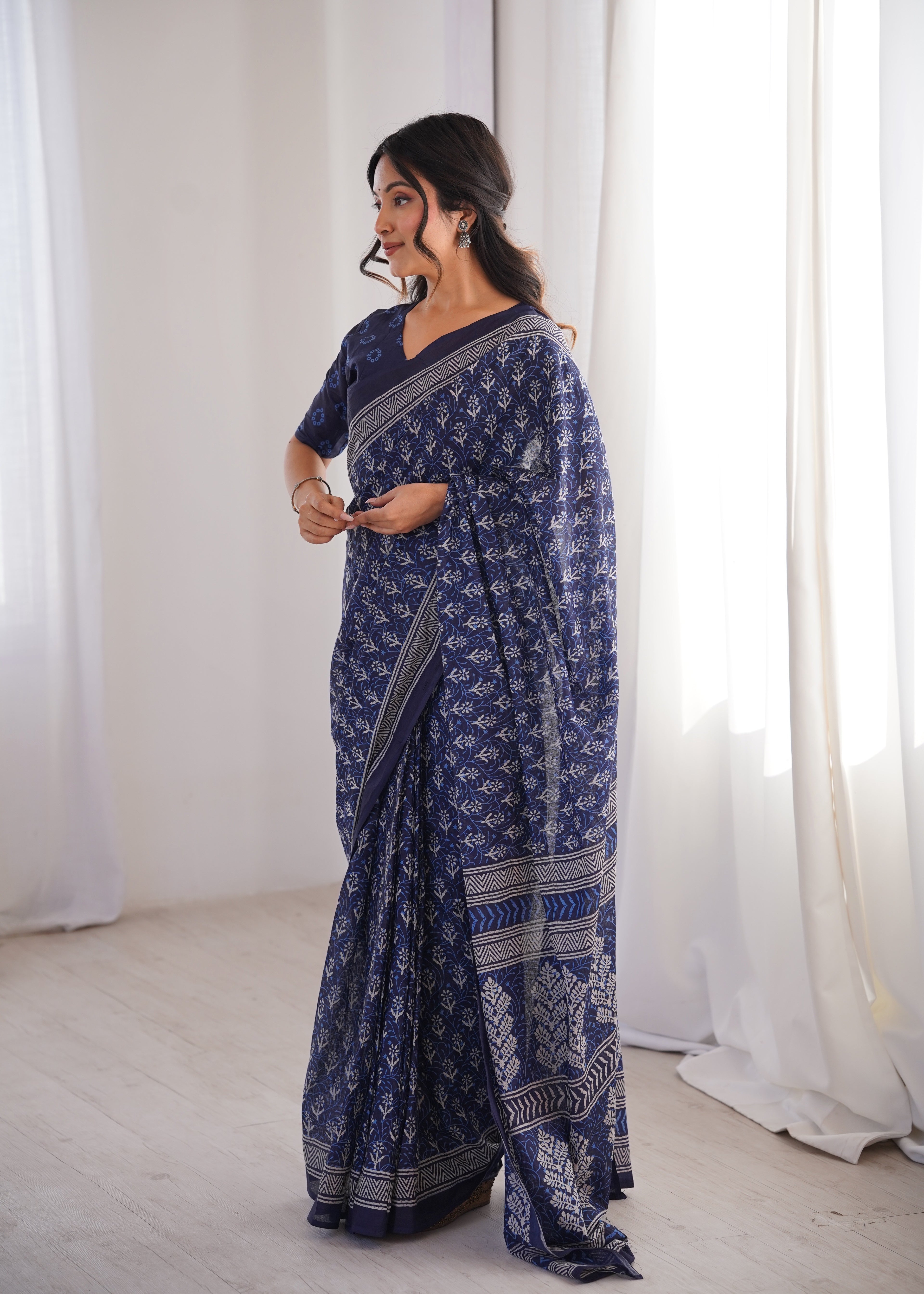 Designer Printed Pure Cotton Saree of Blue