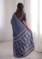 Designer Printed Pure Cotton Saree of Blue