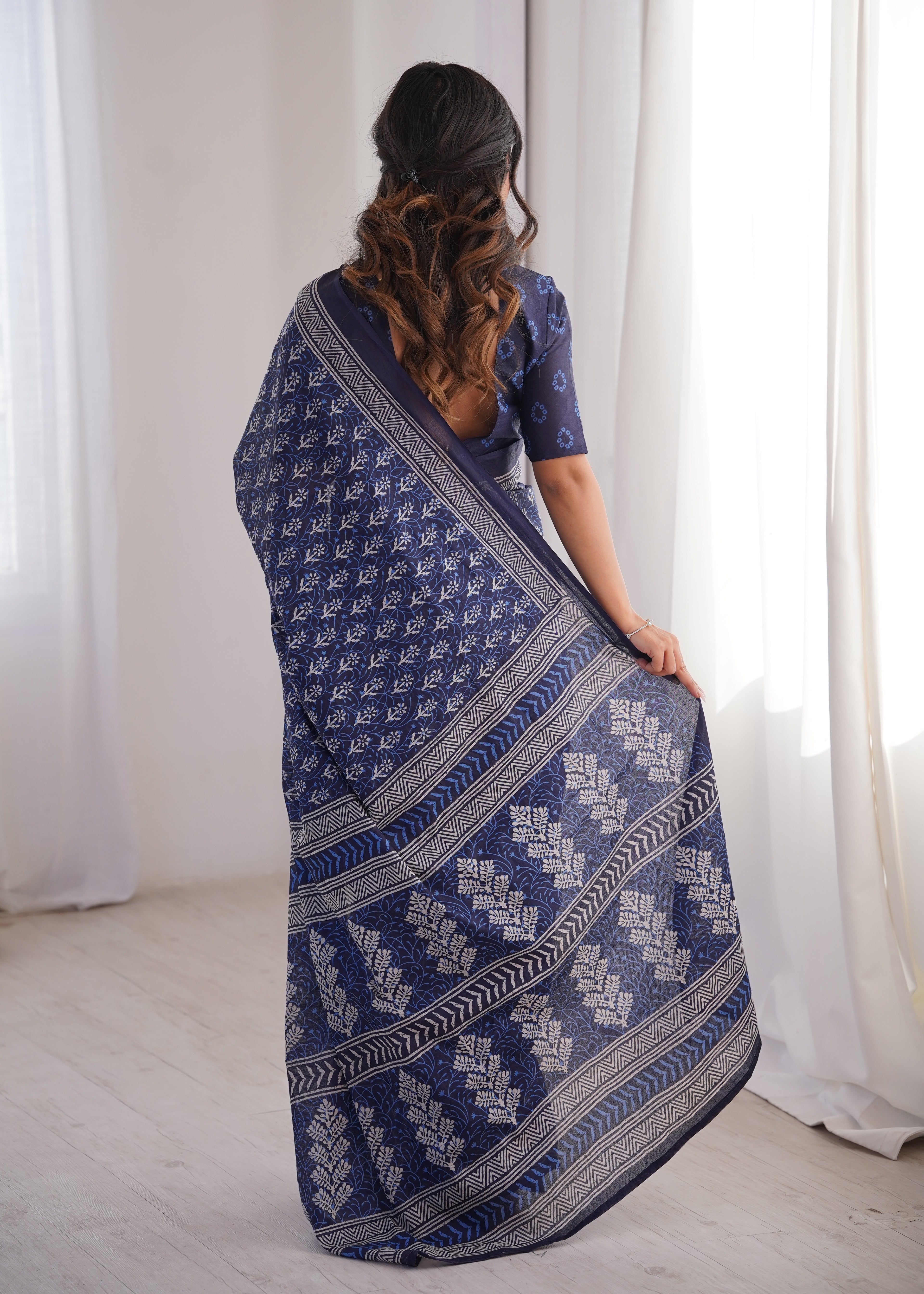 Designer Printed Pure Cotton Saree of Blue