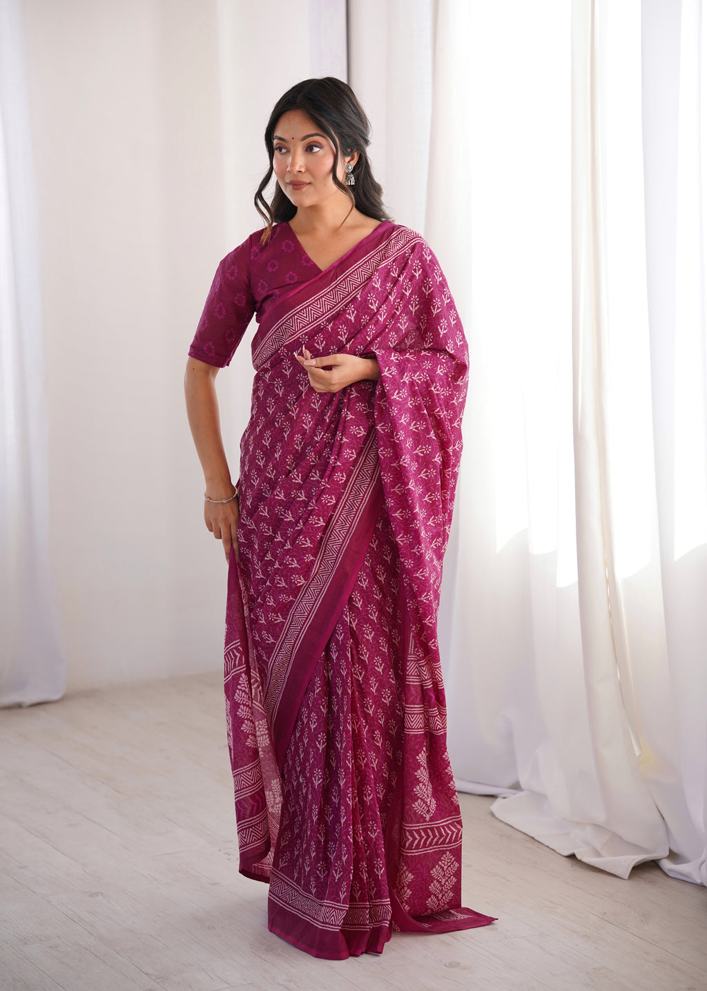 Designer Printed Pure Cotton Saree of Pink