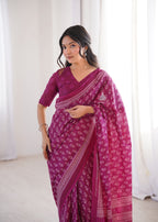 Designer Printed Pure Cotton Saree of Pink