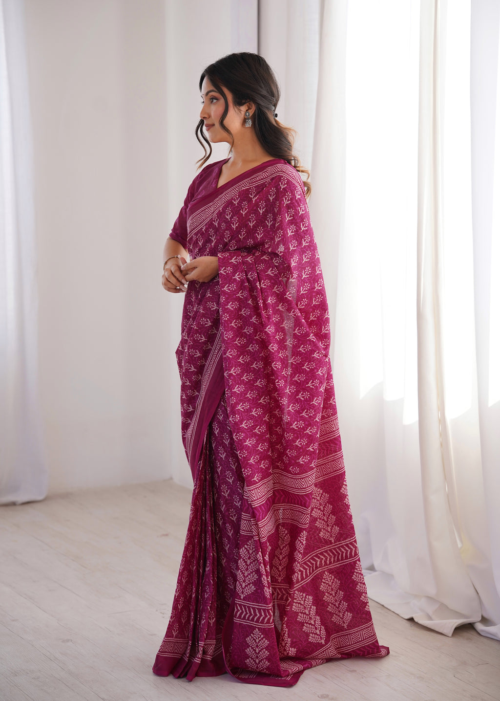 Designer Printed Pure Cotton Saree of Pink