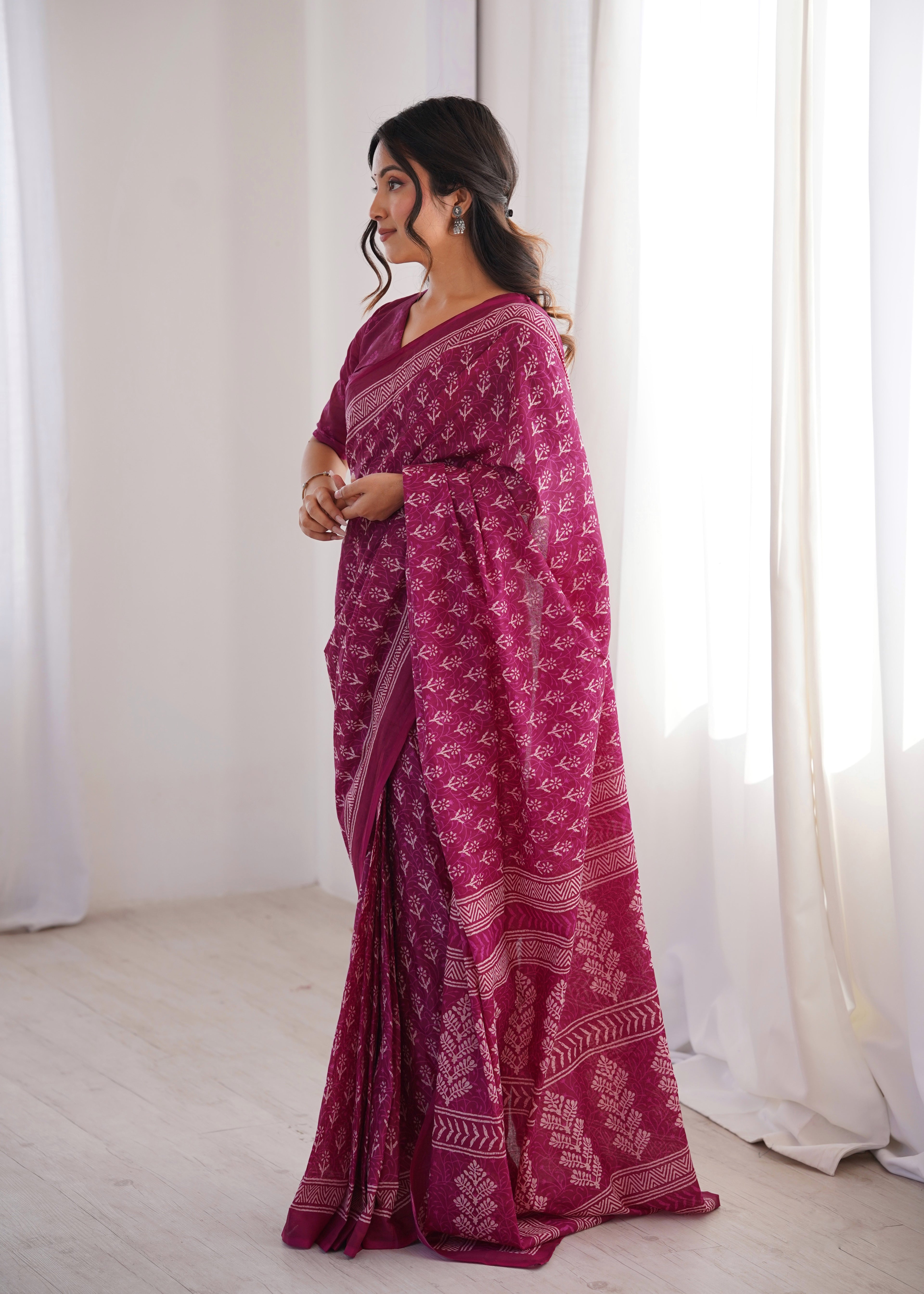 Designer Printed Pure Cotton Saree of Pink