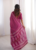 Designer Printed Pure Cotton Saree of Pink