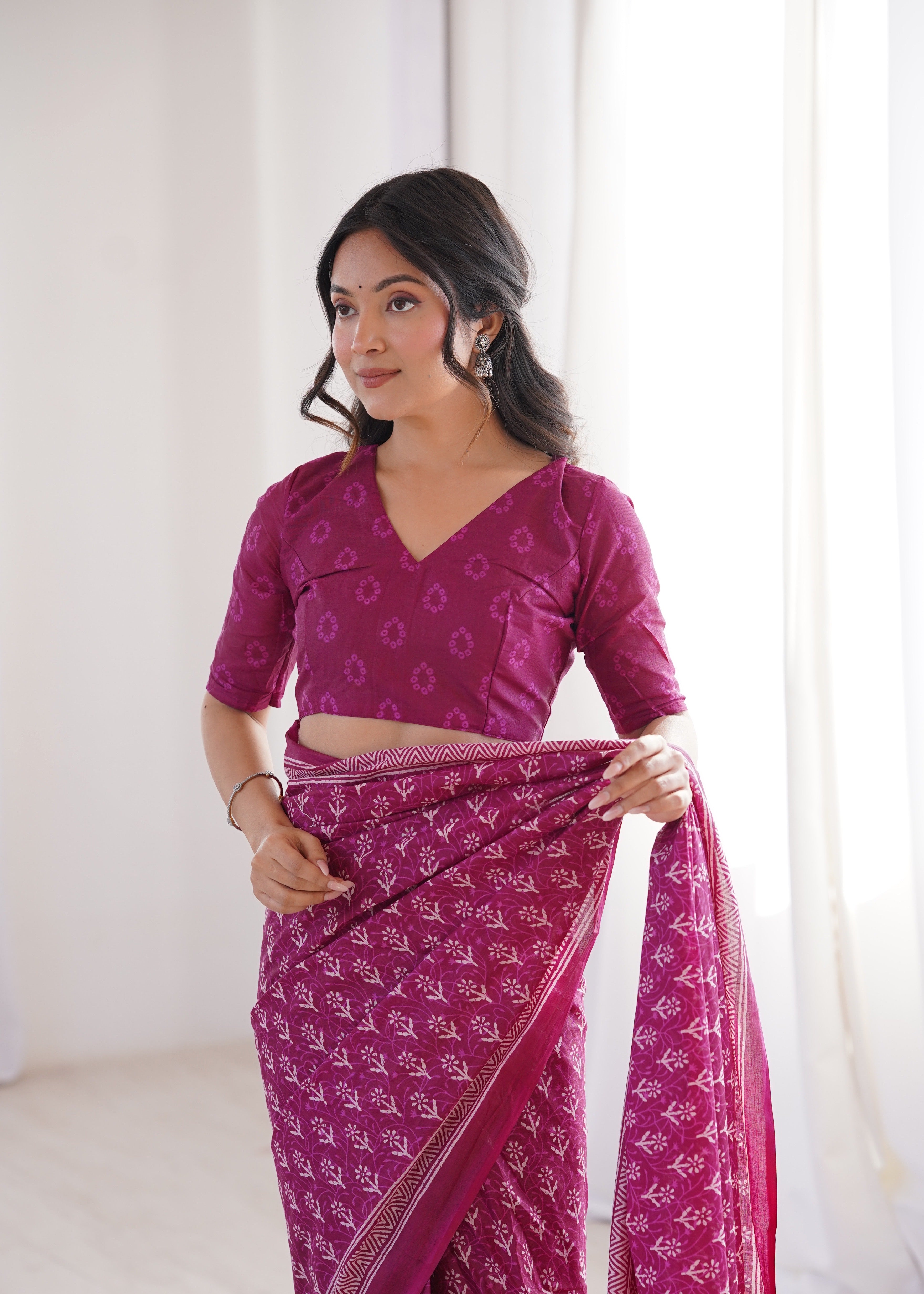 Designer Printed Pure Cotton Saree of Pink
