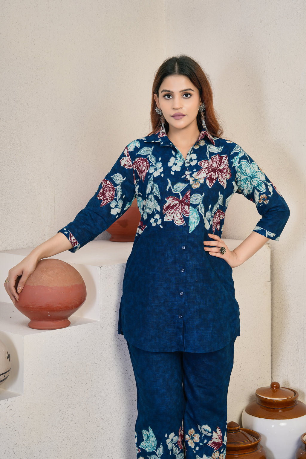 Designer Printed with Hand Embroidered Co-ord Set of Cotton