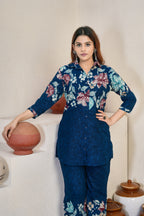 Designer Printed with Hand Embroidered Co-ord Set of Cotton