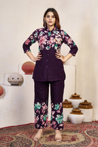 Designer Printed with Hand Embroidered Co-ord Set of Cotton