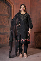 Elegant Straight Kurti Pant Dupatta Set of Black