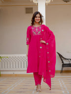 Elegant Straight Kurti Pant Dupatta Set of Pink