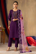 Elegant Straight Kurti Pant Dupatta Set KADV-108 - Purple Kalikar