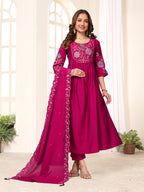 Elegant Straight Kurti Pant Dupatta Set of Pink