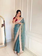 Kalikar Mocha Silk Embroidery work -Kajol Blue