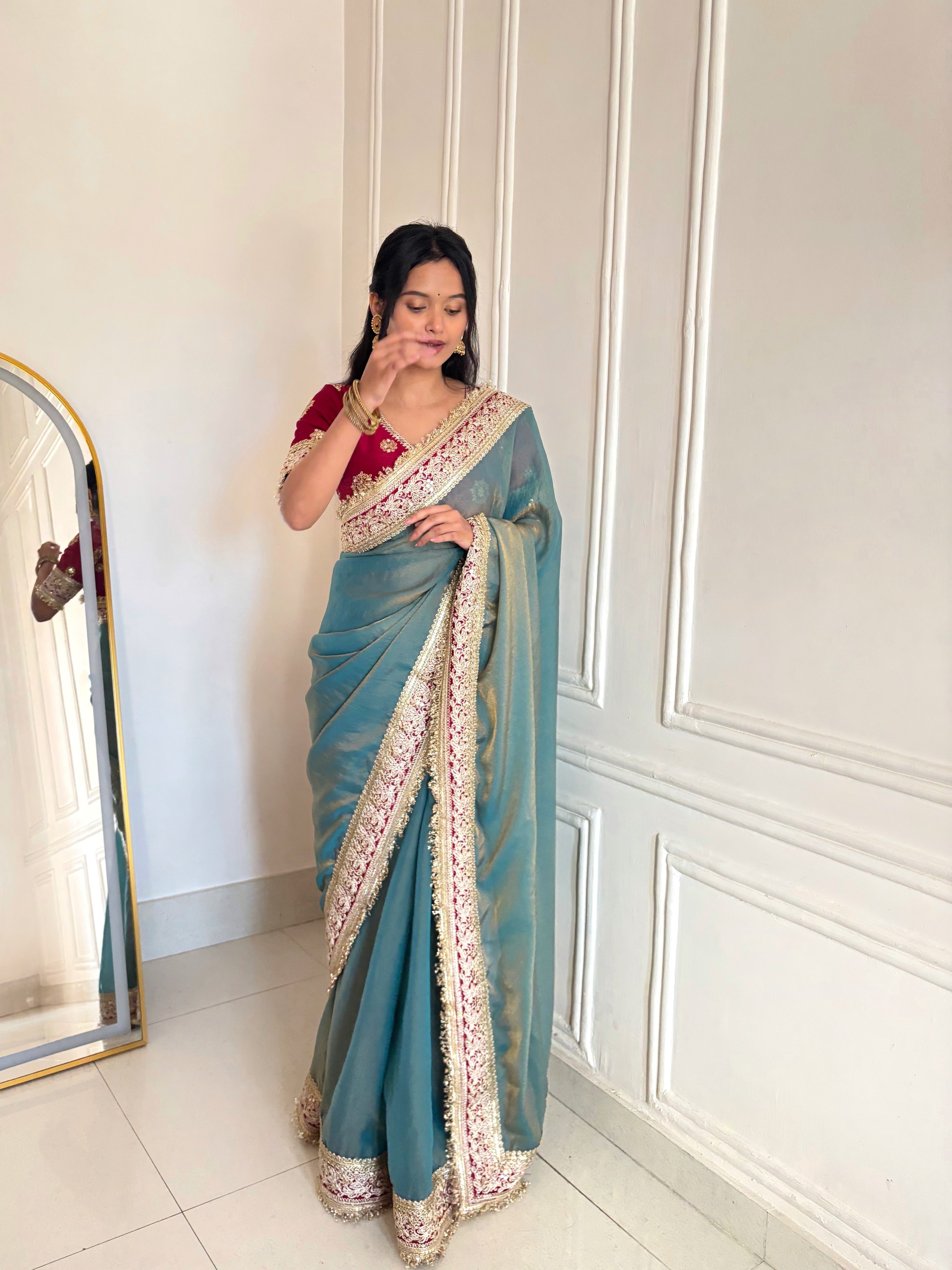 Kalikar Mocha Silk Embroidery work -Kajol Blue