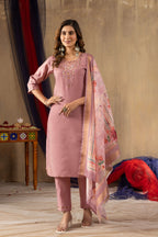Elegant Straight Kurti Pant Dupatta Set KADV-109 - Onion Pink Kalikar