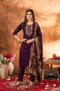 Elegant Straight Kurti Pant Dupatta Set KADV-103 - Wine Kalikar