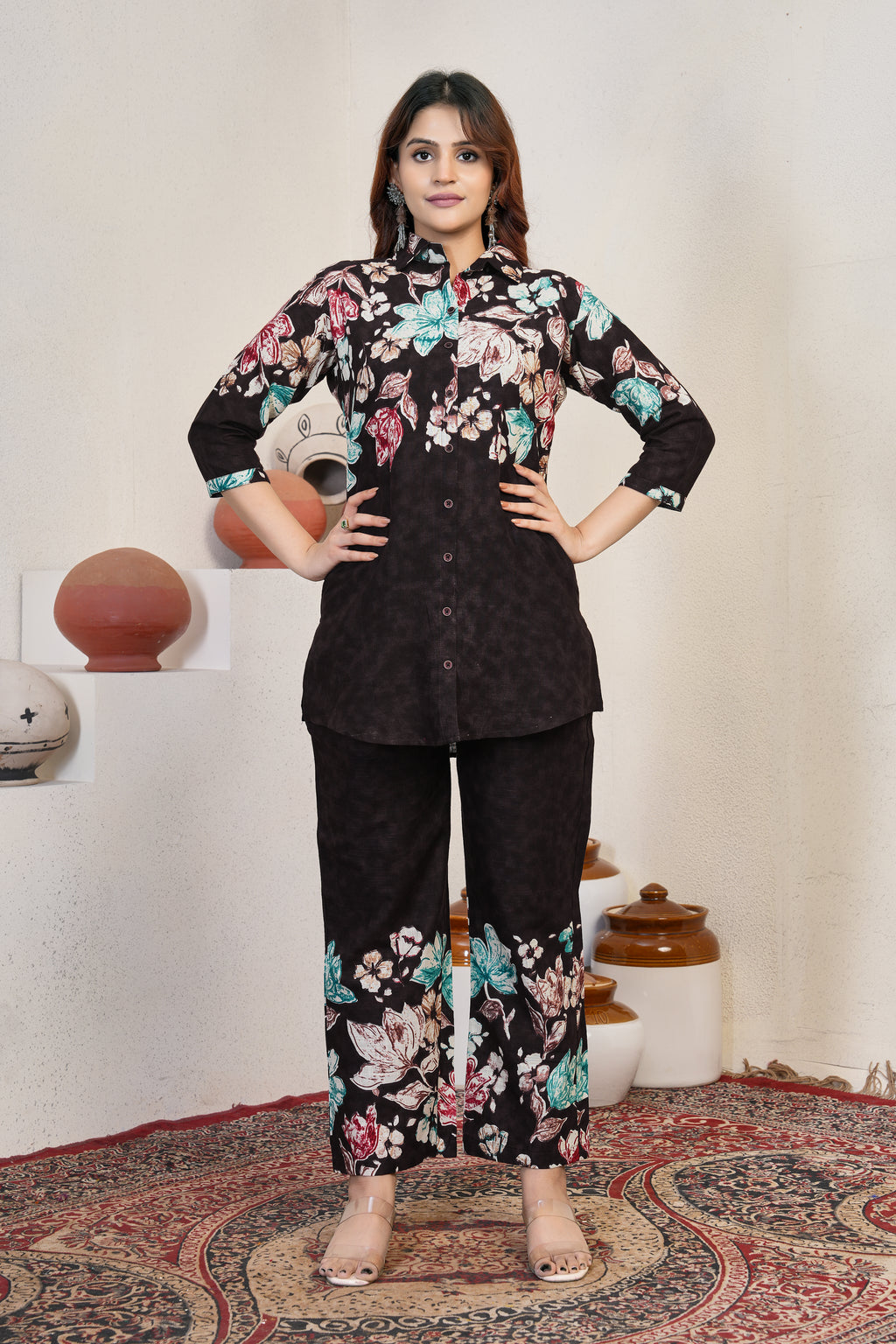 Designer Printed with Hand Embroidered Co-ord Set of Cotton