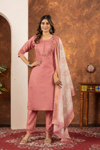 Elegant Straight Kurti Pant Dupatta Set of Peach