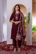 Elegant Straight Kurti Pant Dupatta Set KADV-112 - Wine Kalikar