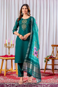 Elegant Straight Kurti Pant Dupatta Set KADV-111 -Green Kalikar