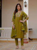 Elegant Straight Kurti Pant Dupatta Set of Mahendi Green