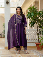 Elegant Straight Anarkali Kurta Set KADV-126- Purple Kalikar