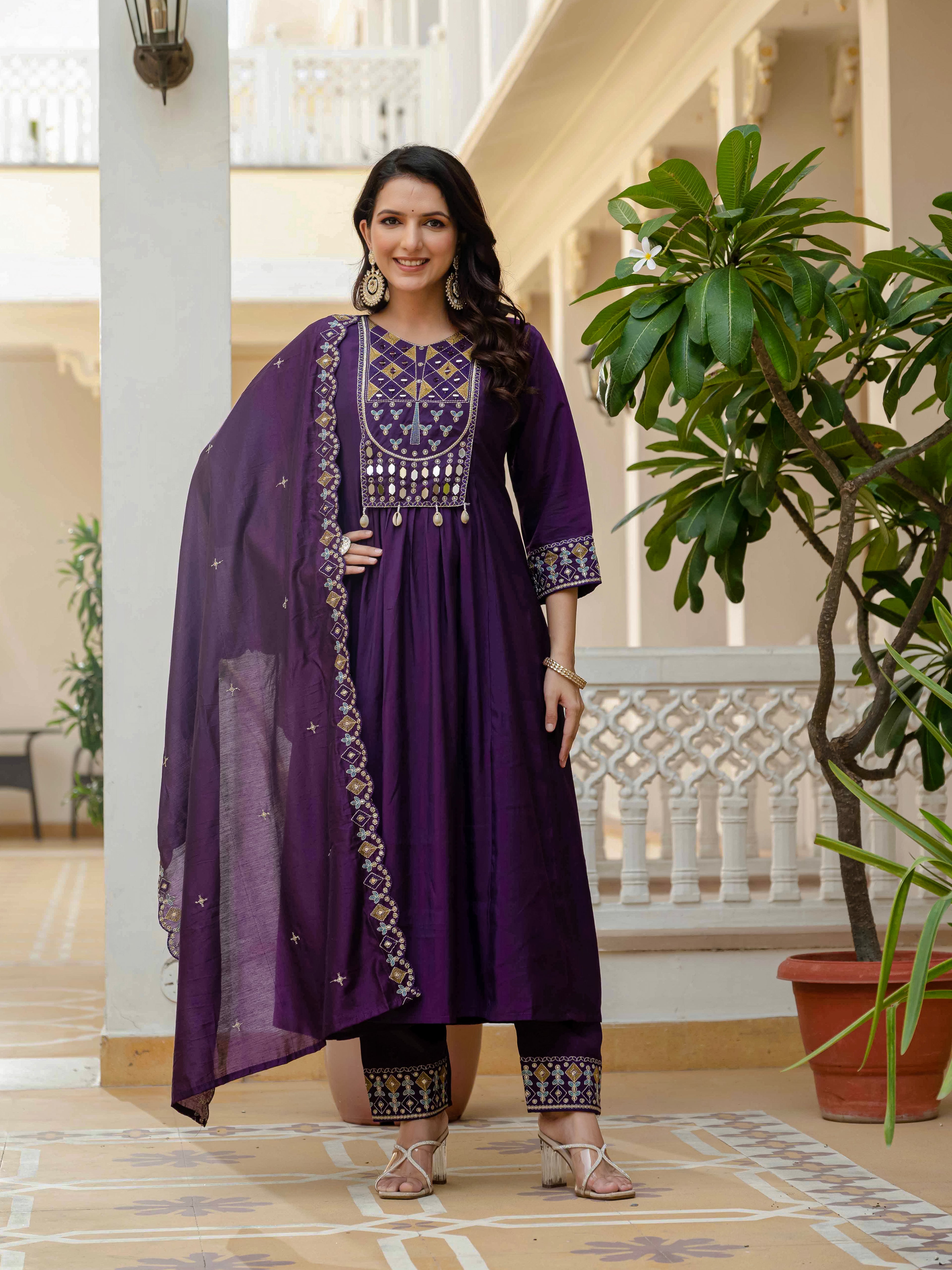 Elegant Straight Anarkali Kurta Set KADV-126- Purple