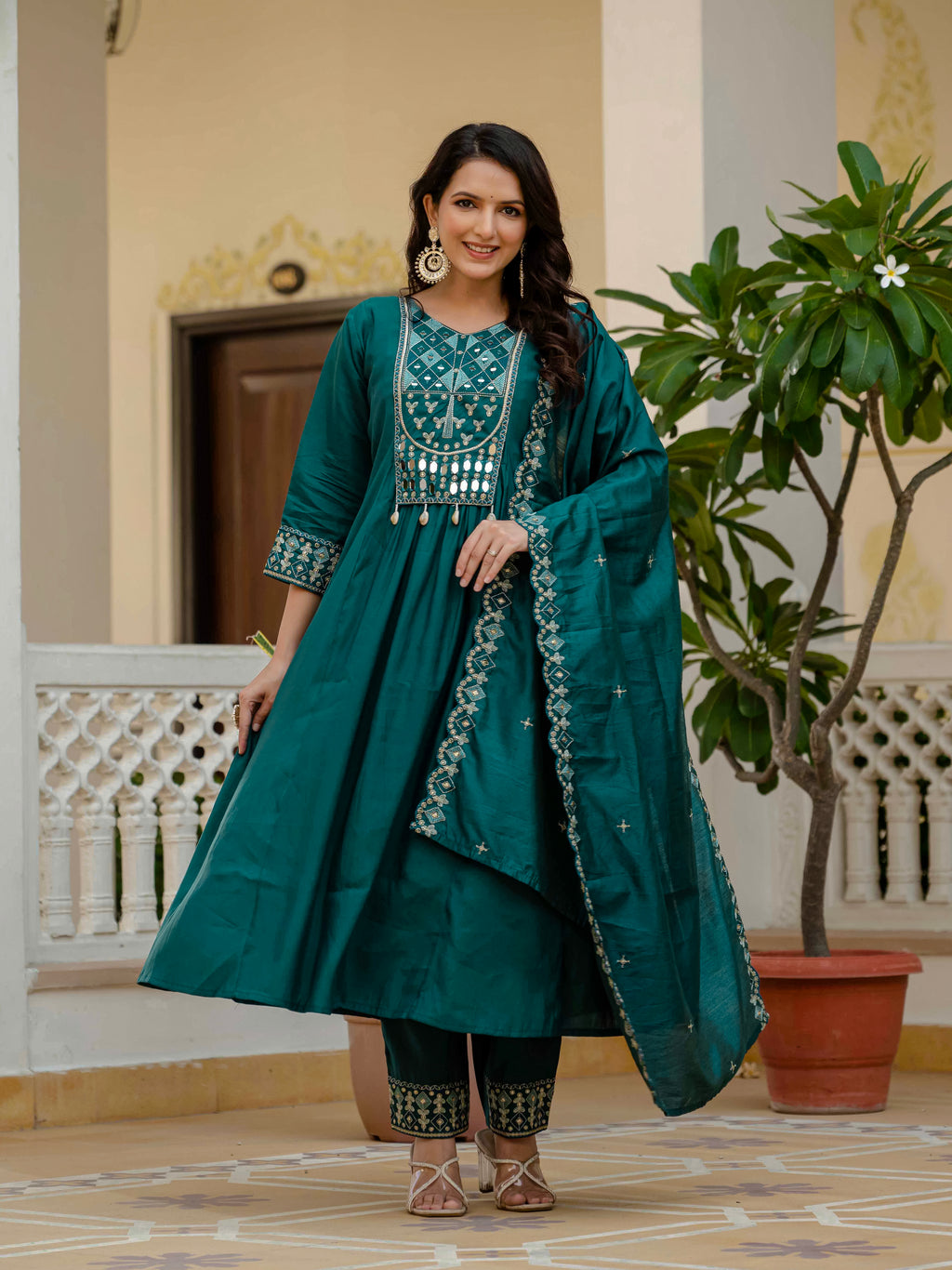 Elegant Straight Anarkali Kurta Set KADV-126- Teal