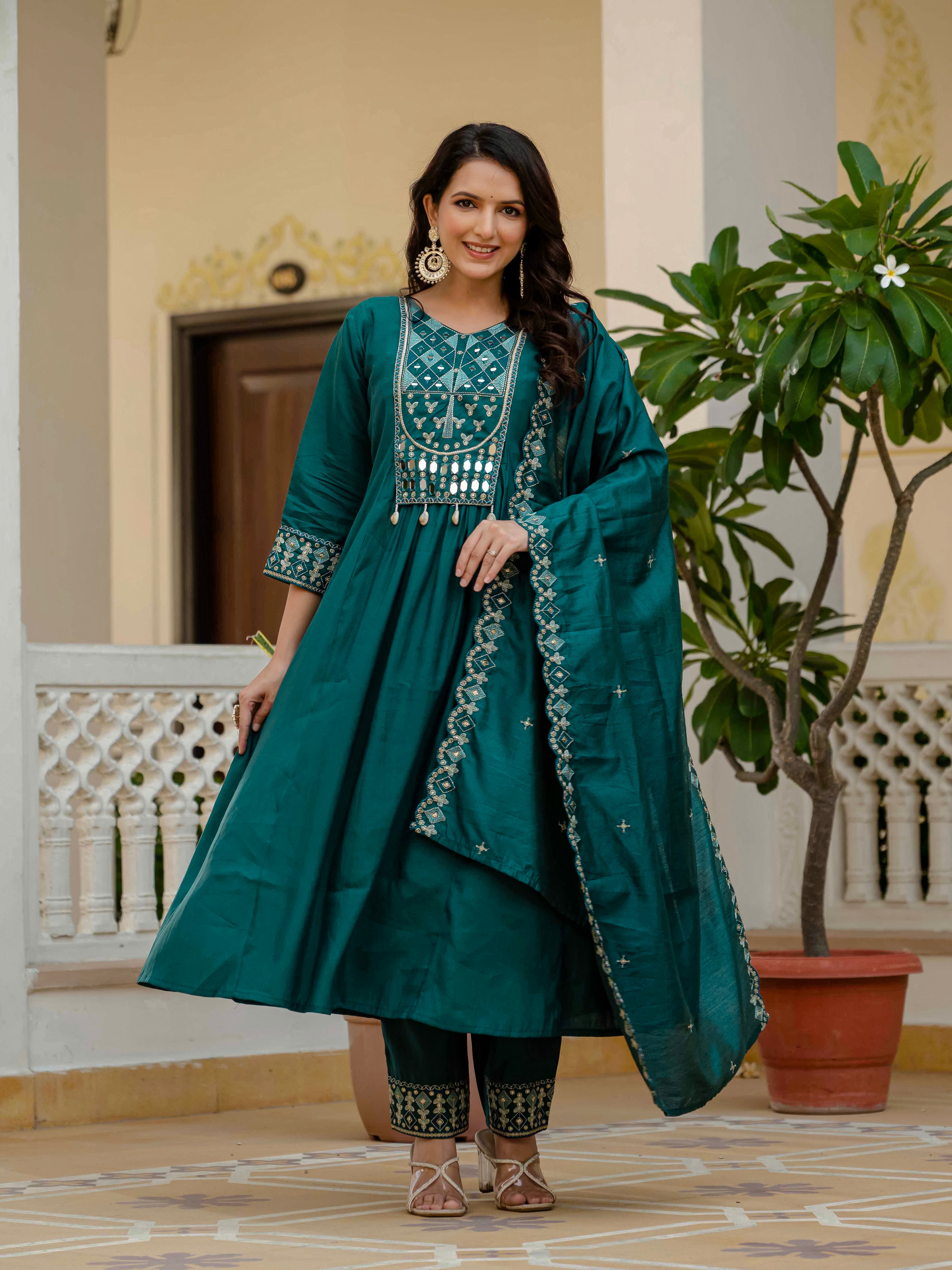 Elegant Straight Anarkali Kurta Set KADV-126- Teal