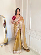 Kalikar Mocha Silk Embroidery work -Kajol Gold