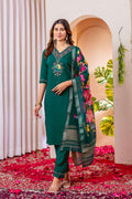 Elegant Straight Kurti Pant Dupatta Set KADV-112 - Green Kalikar