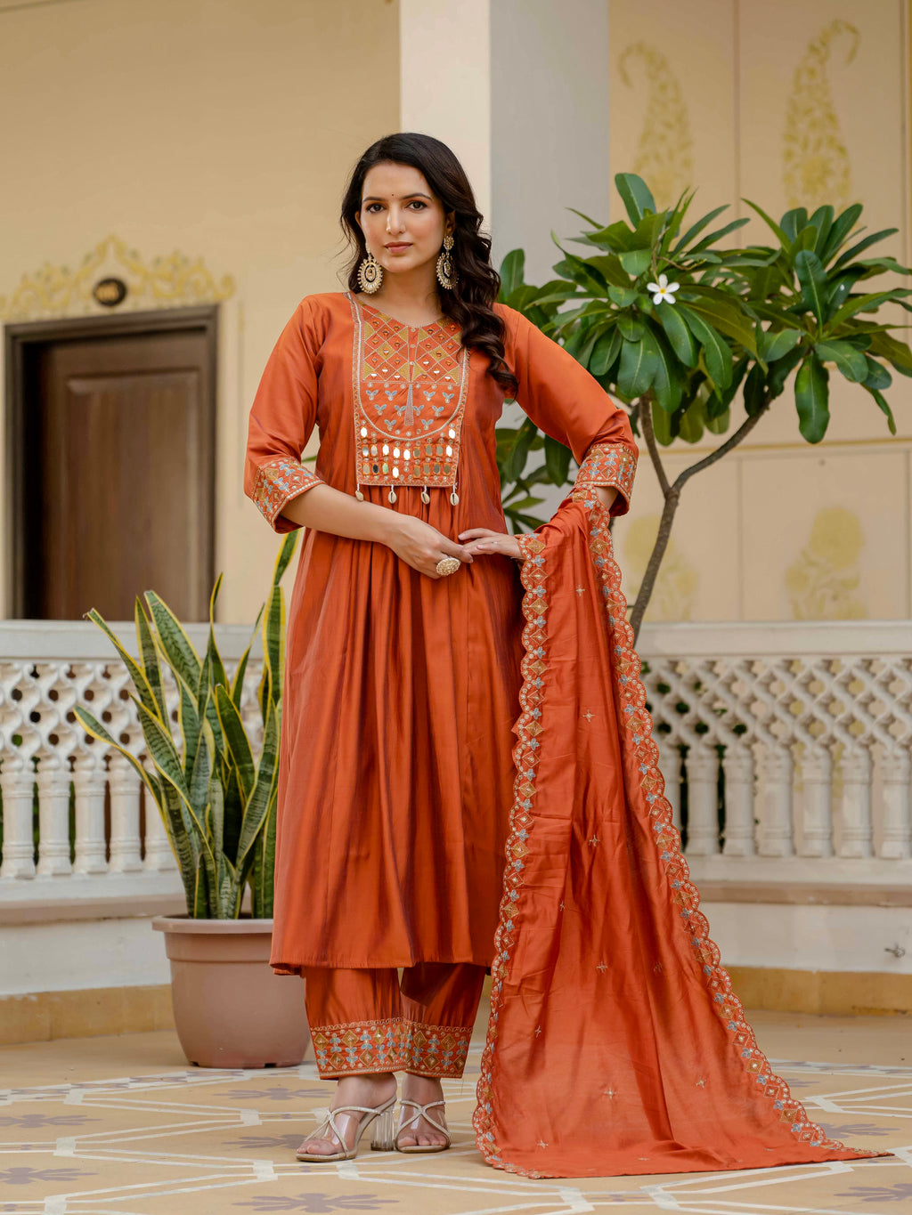 Elegant Straight Anarkali Kurta Set KADV-126- Orange