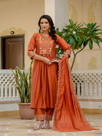 Elegant Straight Anarkali Kurta Set KADV-126- Orange Kalikar