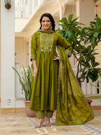 Elegant Straight Anarkali Kurta Set KADV-126- Mahendi Kalikar