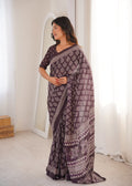 Designer Printed Pure Cotton Saree of Brown