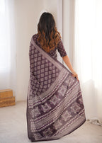 Designer Printed Pure Cotton Saree of Brown