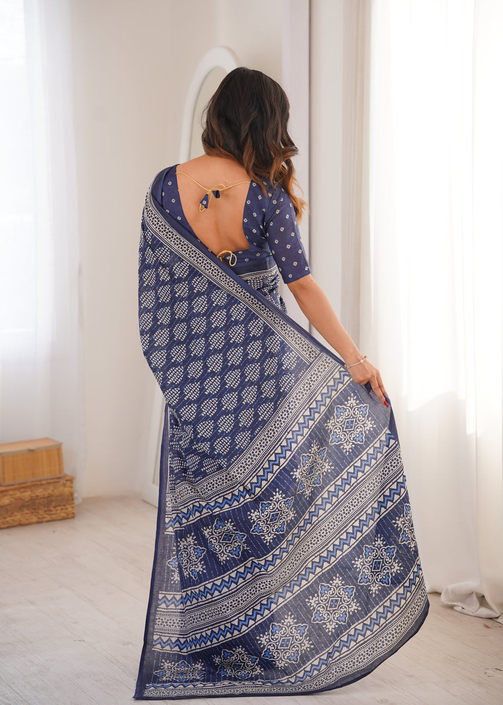 Designer Printed Pure Cotton Saree of Blue