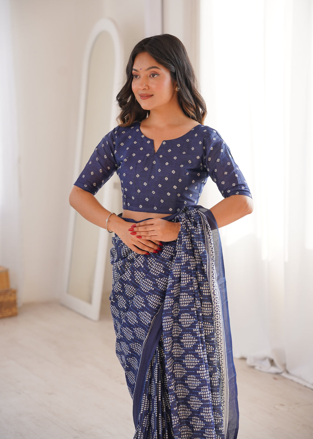 Designer Printed Pure Cotton Saree of Blue